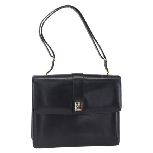 Authentic Burberrys Nova Check Shoulder Bag Leather Black Gold